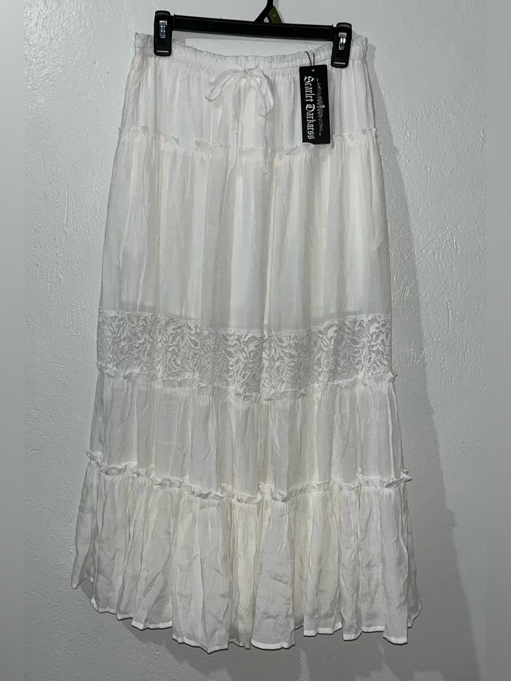 NWT Scarlet Darkness White Boho Maxi Skirt Flowy Lace Renaissance Pockets, M - Picture 2 of 8